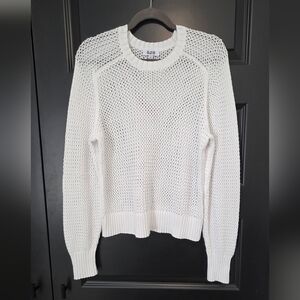 525 America White Open-Knit Crewneck Sweater